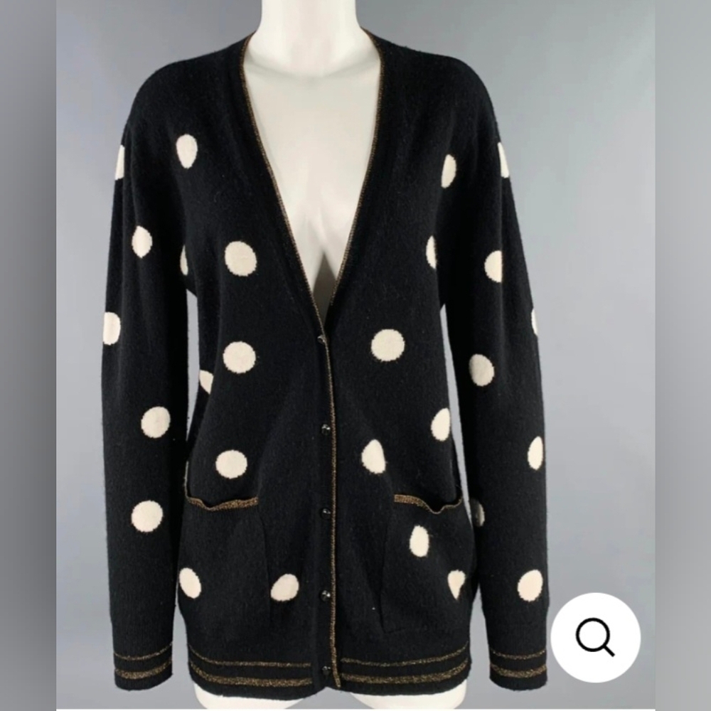 Le Superbre Black And White Polka Dot V Neck Cardigan S $355